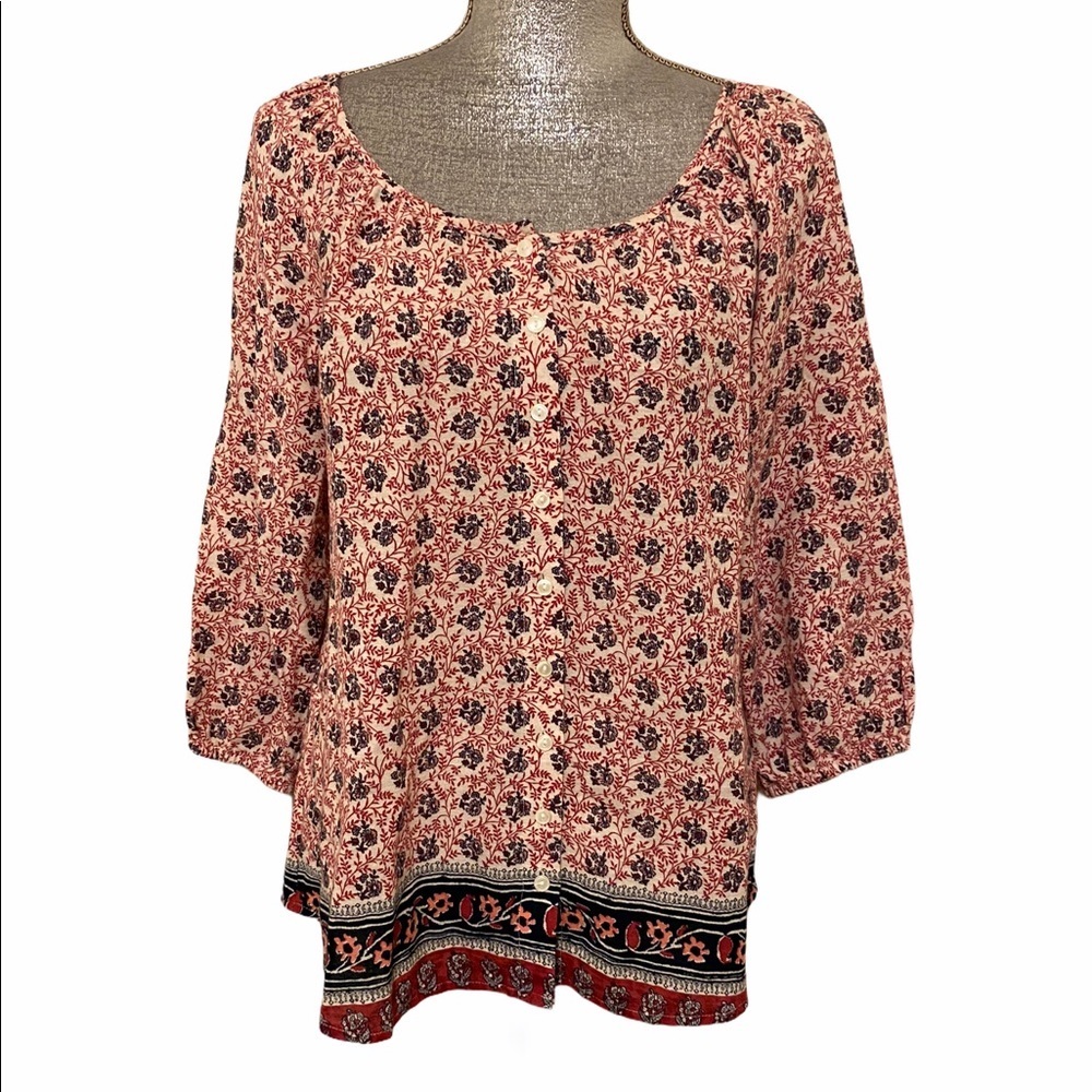 Lucky Brand Cotton 3/4 Sleeve Blouse